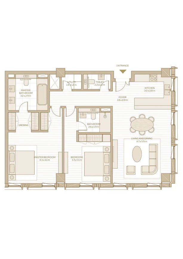 2 bedrooms Apartment - Floor 1